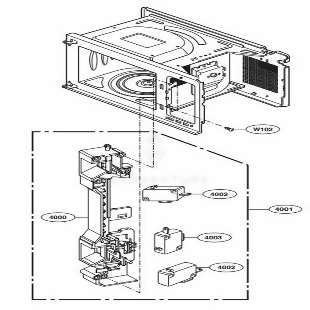 Latch Board Parts Diagram and Parts List for LCRT1513ST CSSETAR LG Microwave