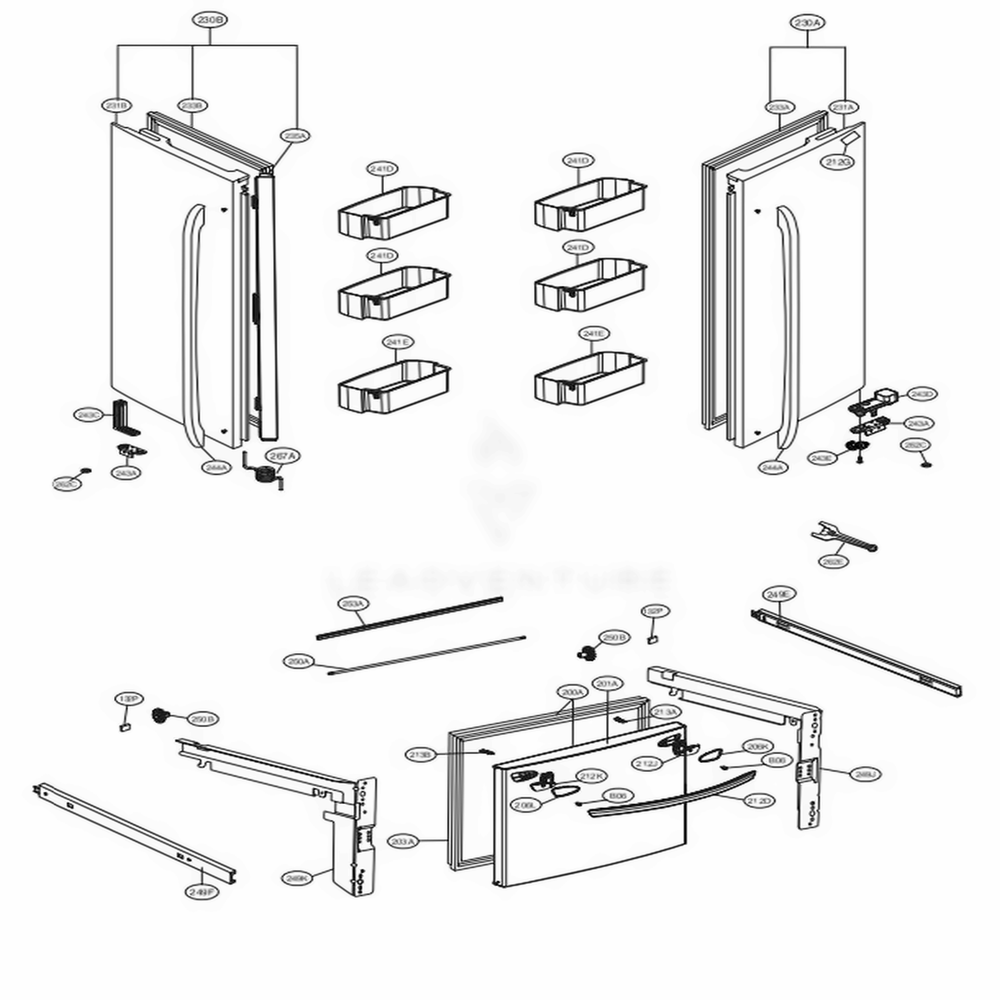 Door Parts Diagram and Parts List for LFC28768SW ASWCNA0 LG Refrigerator