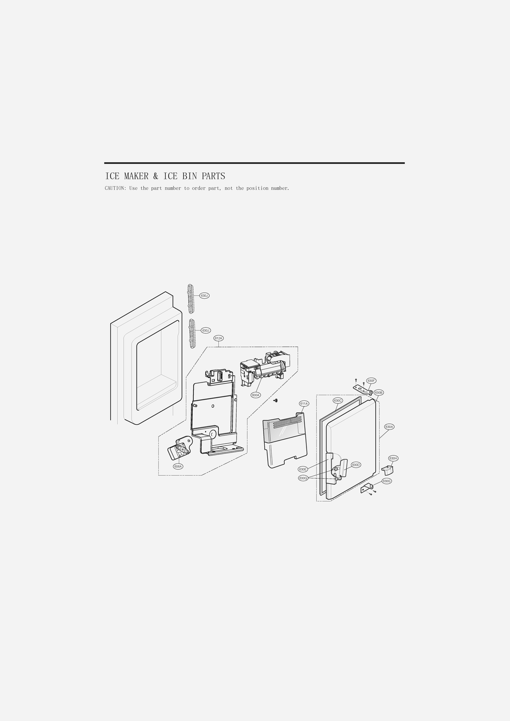 Ice Maker And Ice Bin Parts Diagram and Parts List for GC-L28ANKXM ASBCNA0 LG Refrigerator