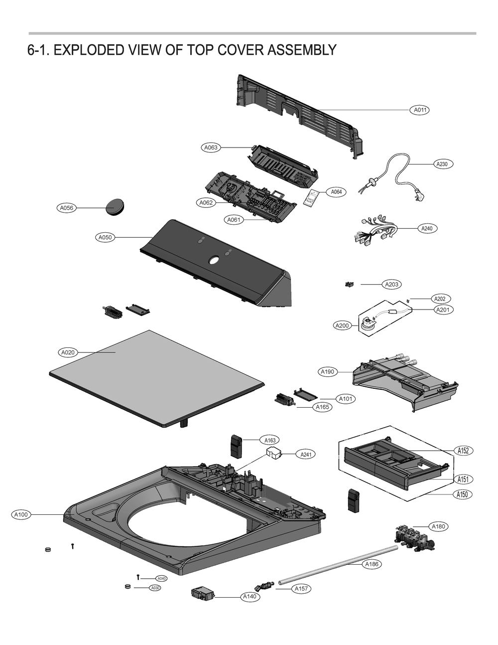 Top Cover Assembly Diagram and Parts List for WT8400CB AEBETUS LG Washer
