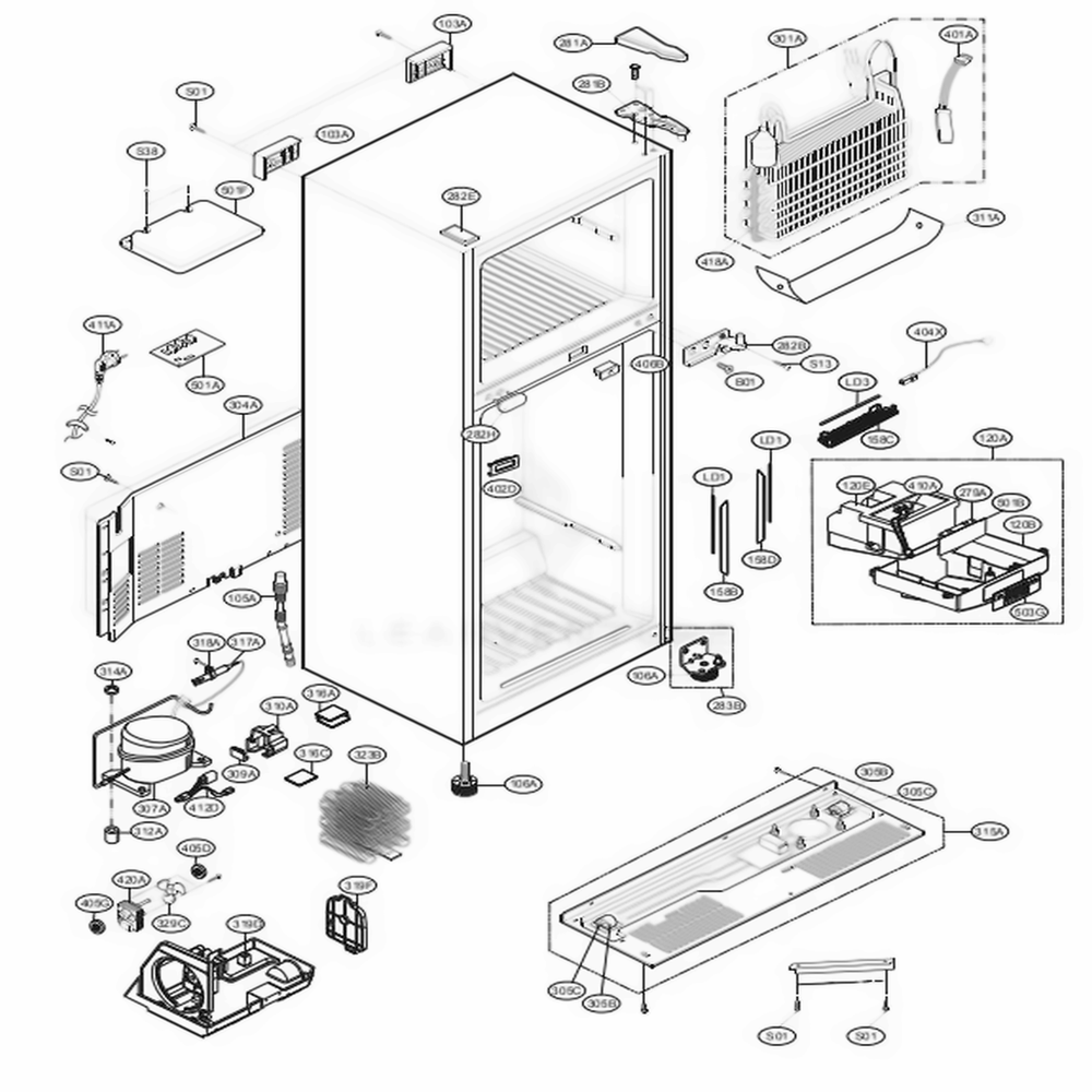 Case Parts Diagram and Parts List for 78032 ASWCSE3 LG Refrigerator