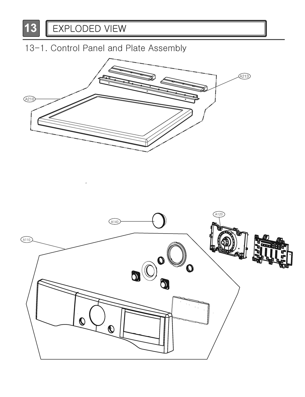 Control Panel And Plate Assembly Diagram and Parts List for RV13U5JSDW ABLEEUS LG Washer