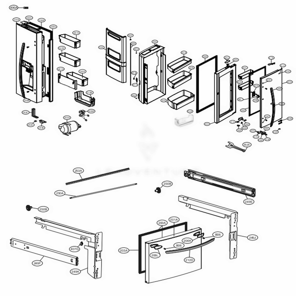 Door Parts Diagram and Parts List for LFXS28566M AMTCNA0 LG Refrigerator