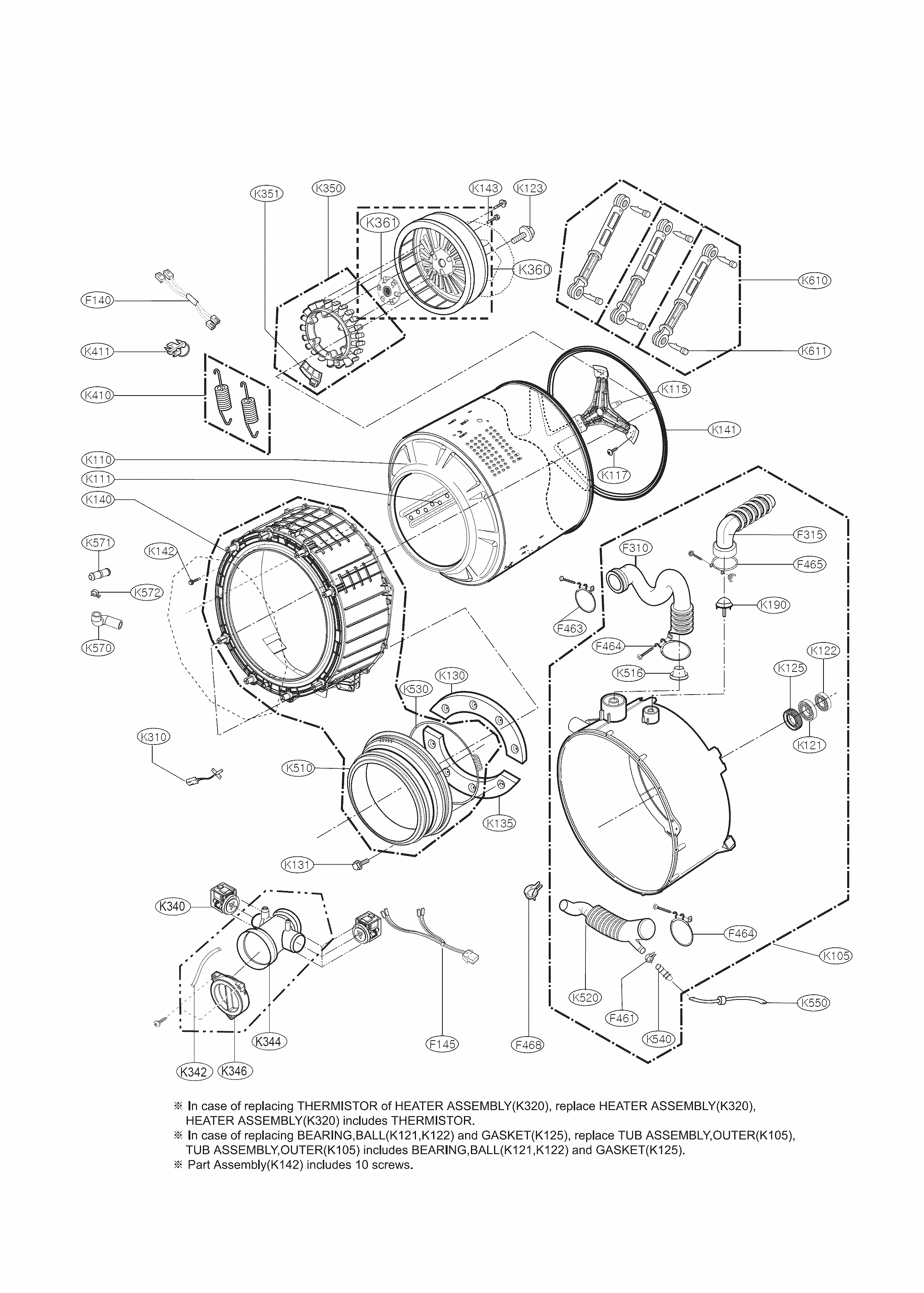 Drum And Tub Assembly Parts Diagram and Parts List for 79641182310  Kenmore Washer