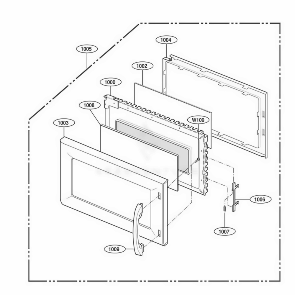 Door Parts Diagram and Parts List for MH6140XKB ABKEWRP LG Wall Oven