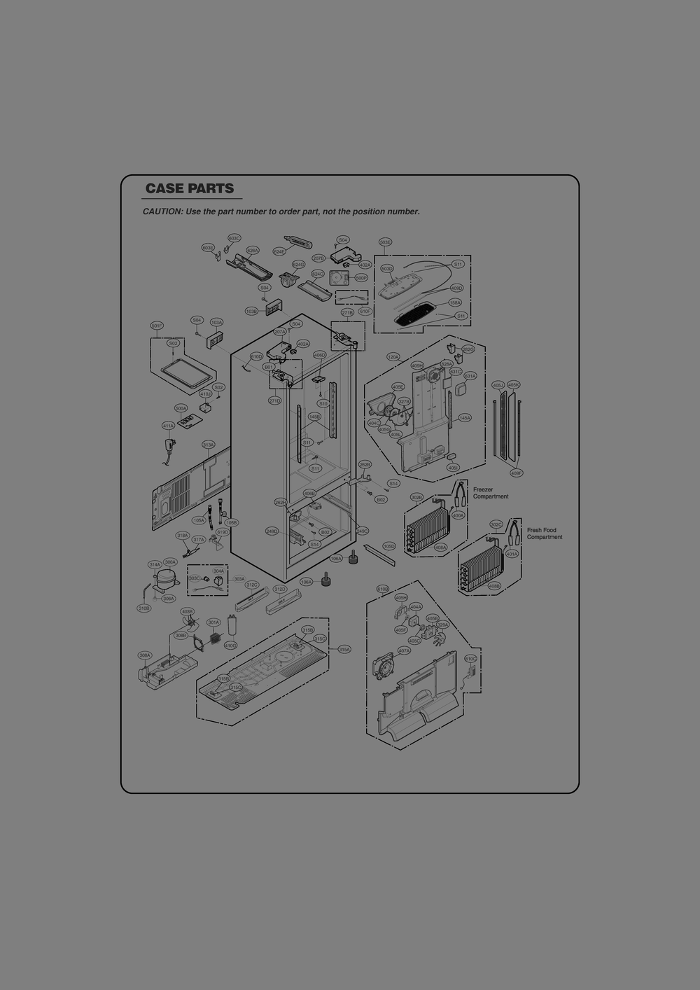 Case Parts Diagram and Parts List for GR-J318LQTP ASWCSE6 LG Refrigerator