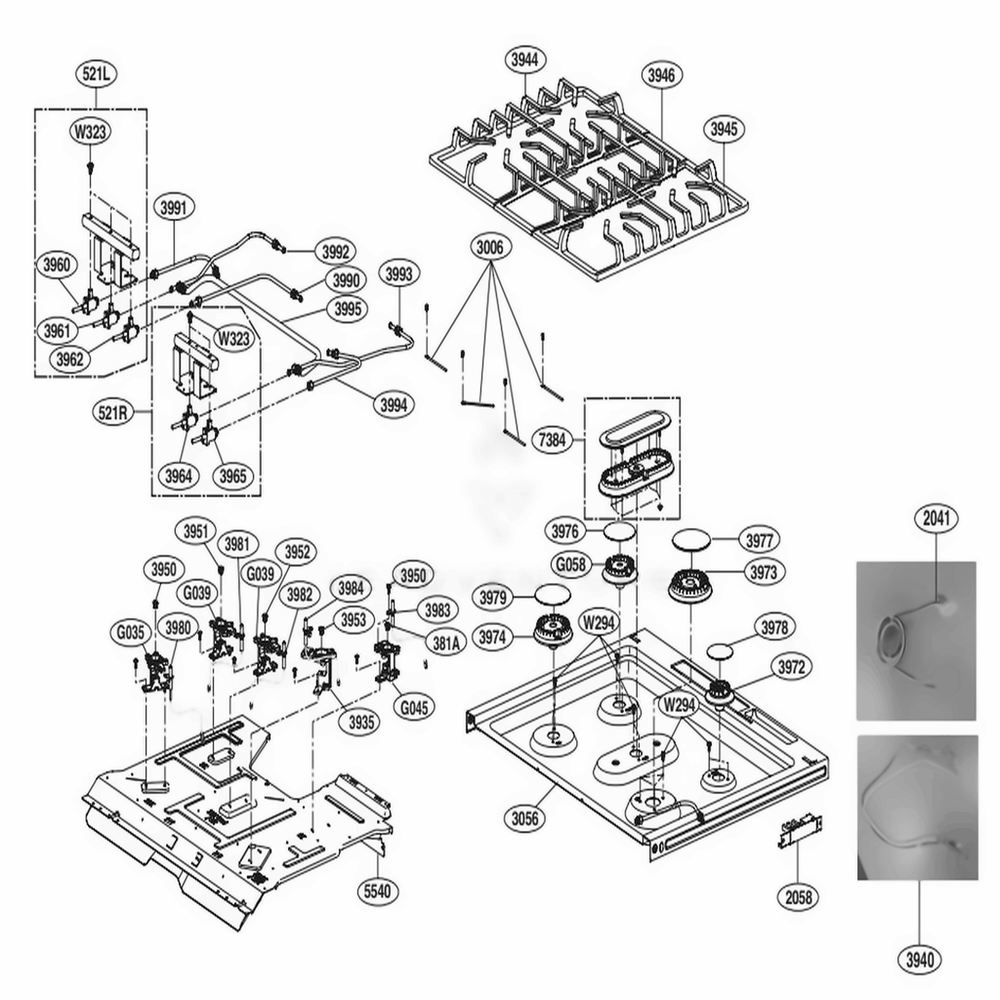 Cooktop Parts Diagram and Parts List for LTG4715BD ABDELGA LG Range