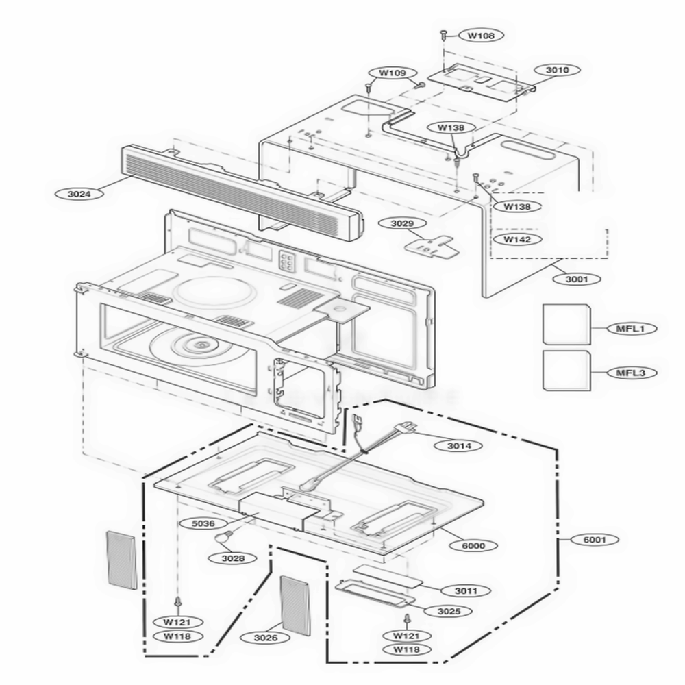 Oven Cavity Parts Diagram and Parts List for MV1526B CB1ESEG LG Wall Oven