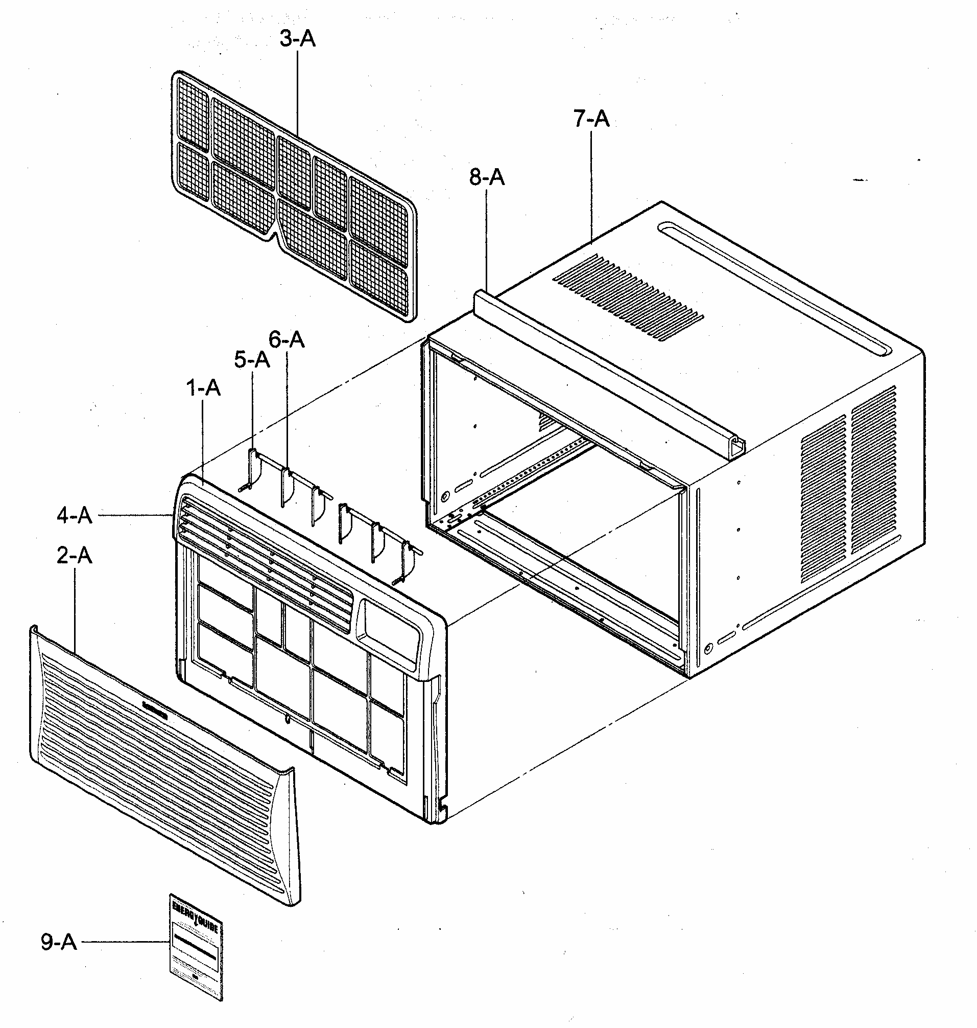 Cabinet/front Grille Assy Diagram and Parts List for 58075101500  Kenmore Air Conditioner