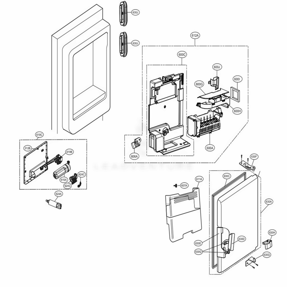Ice Maker Part Diagram and Parts List for LNXS30866D ASBCNA0 LG Refrigerator