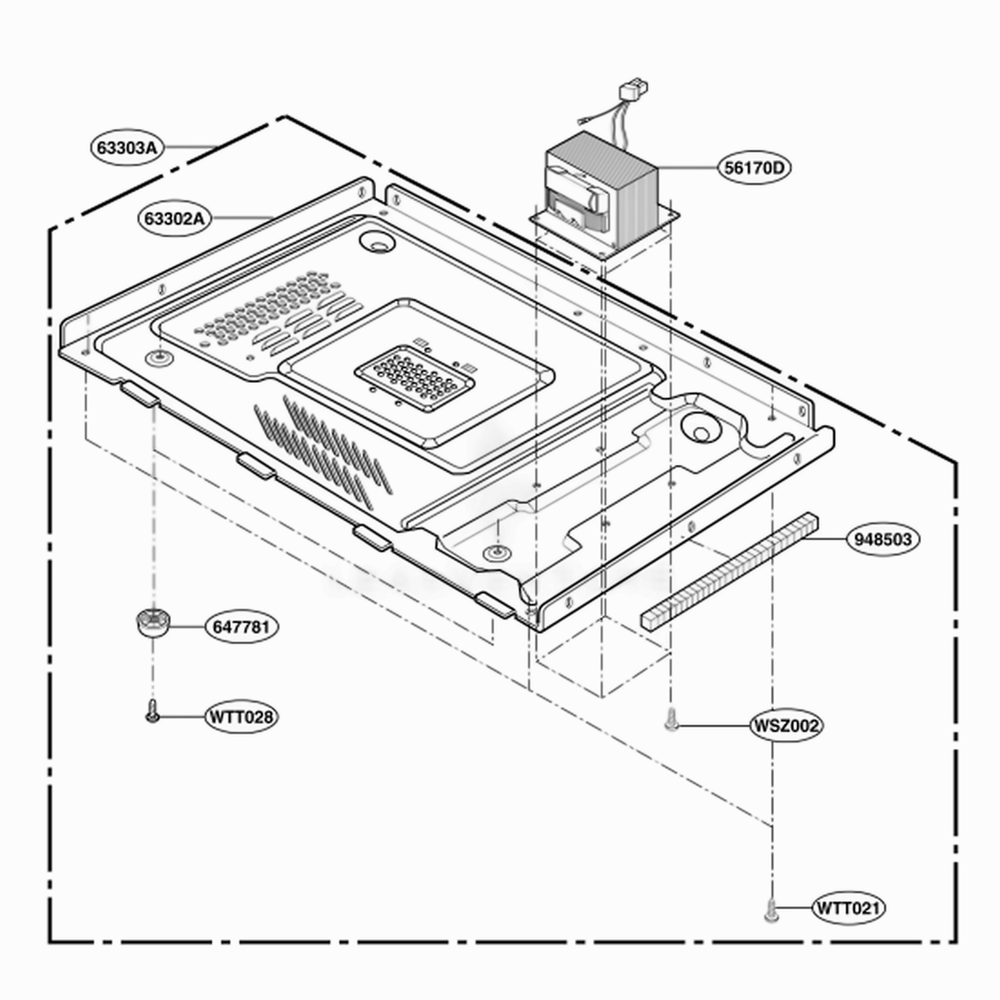 Base Plate Parts Diagram and Parts List for MA1011W01 CW3EBBY LG Range