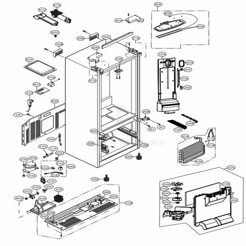 Case Parts Diagram and Parts List for 71323 ASTCSE3 LG Refrigerator