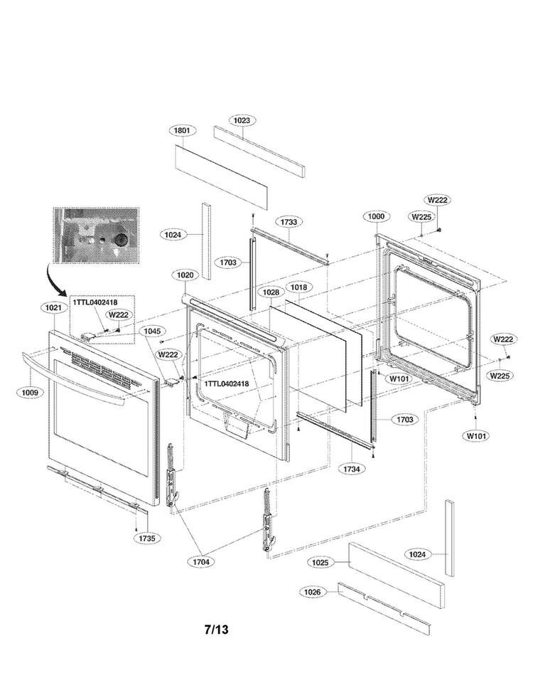 Door Parts Diagram and Parts List for LRE3021ST  LG Range