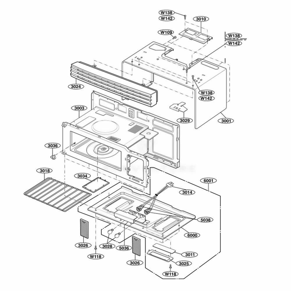 Oven Cavity Parts Diagram and Parts List for 80412 CWHESEA LG Range