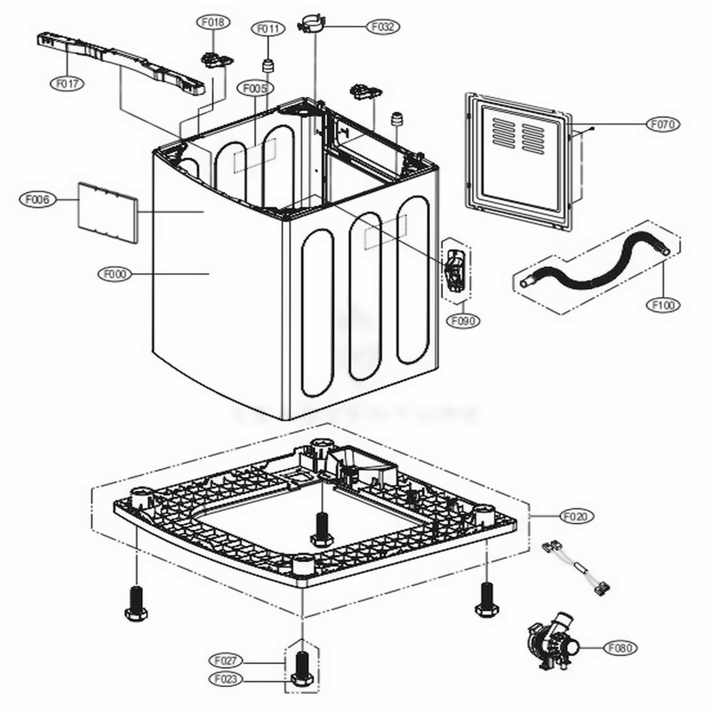 Outer Case Assembly Diagram and Parts List for WT7300CW ABWETUS LG Washer
