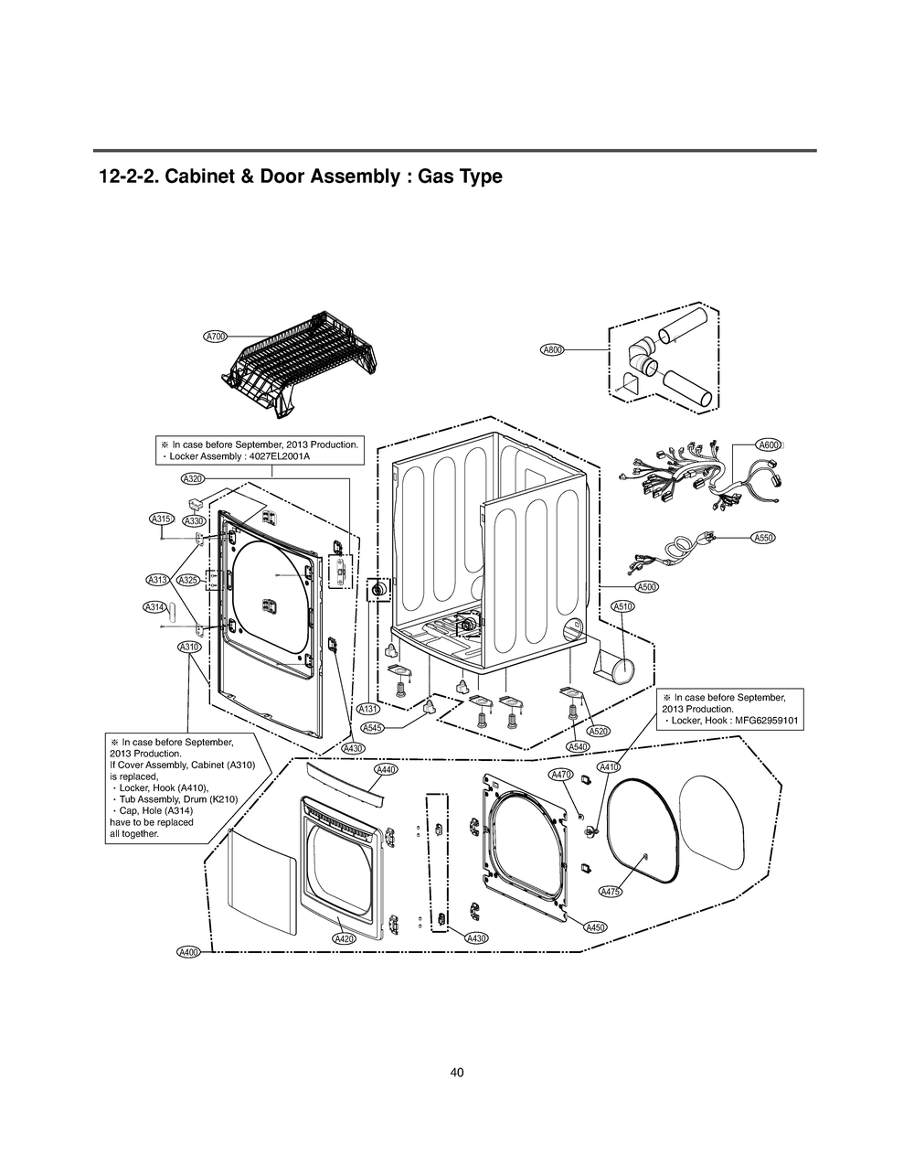 Cabinet And Door Assembly Diagram and Parts List for RN1381AS ABWEEUS LG Dryer