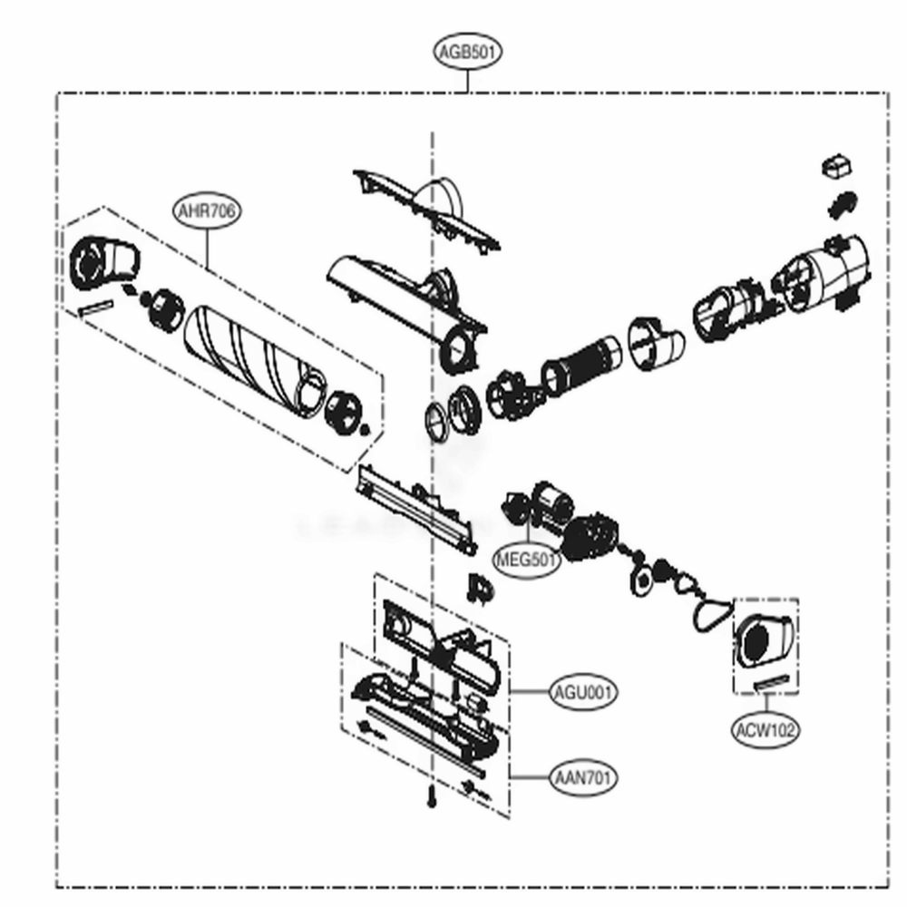 Floor Nozzle - Nozzle Assembly, Floor Diagram and Parts List for A929KVM AVWELGA LG Canister Vacuum