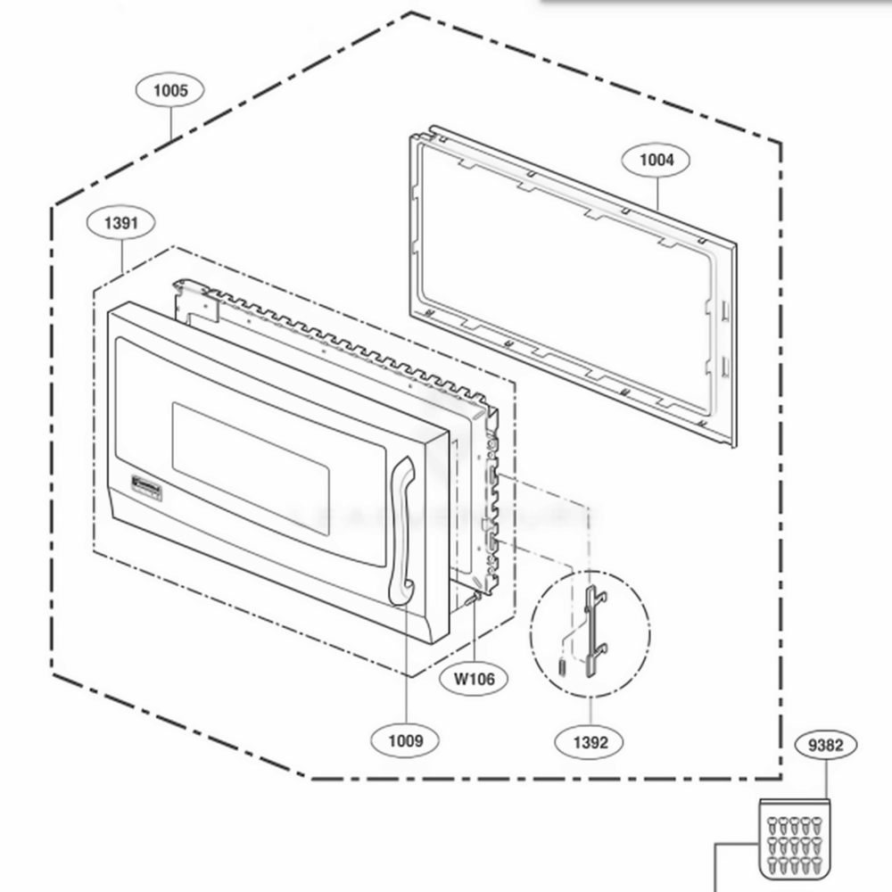 Door Parts Diagram and Parts List for 63703 AS2EGES LG Range