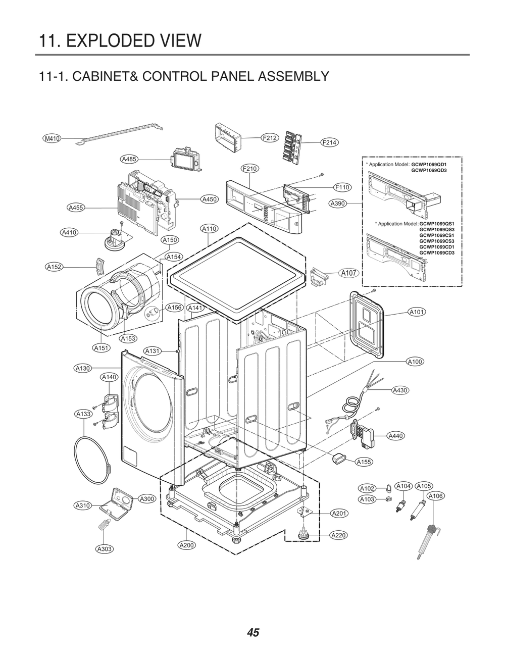 Cabinet& Control Panel Assembly Diagram and Parts List for FH069FDP ASSEELC LG Washer