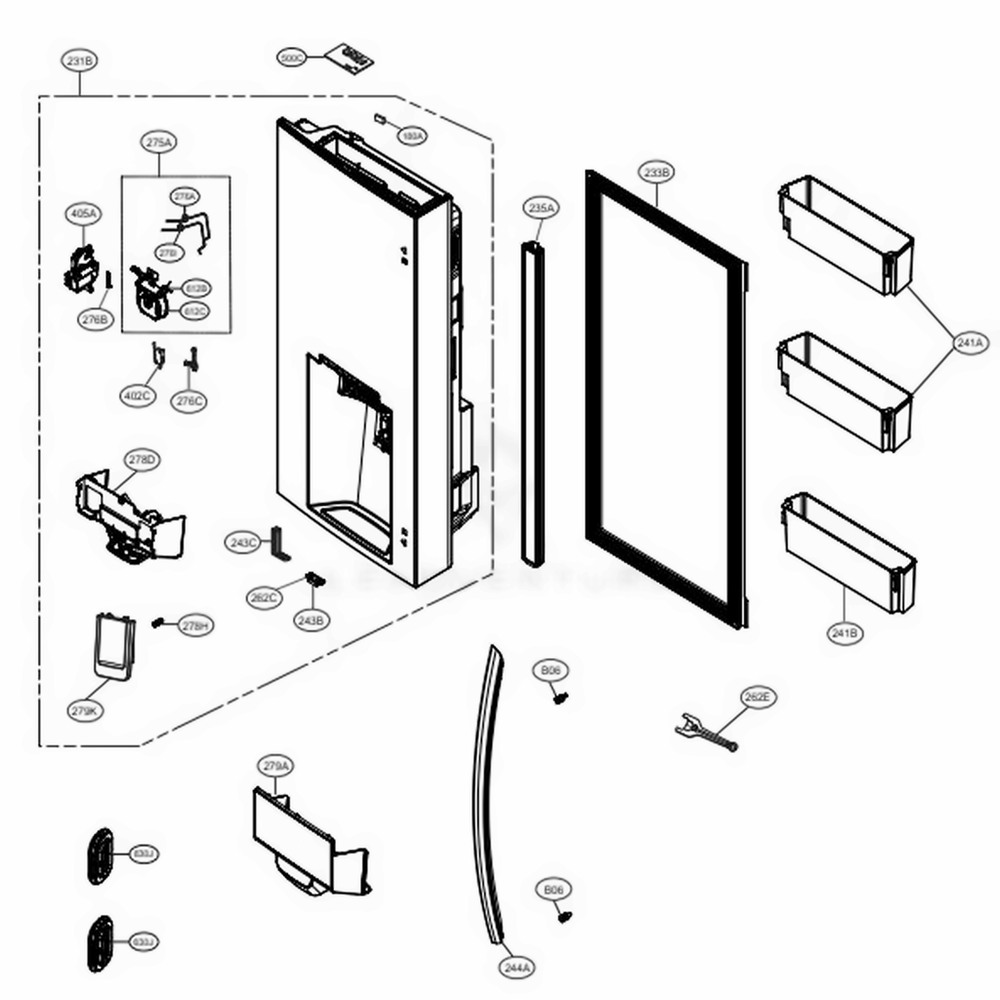 Door Parts 1 Diagram and Parts List for LRMVS3006D ASBCNA0 LG Refrigerator