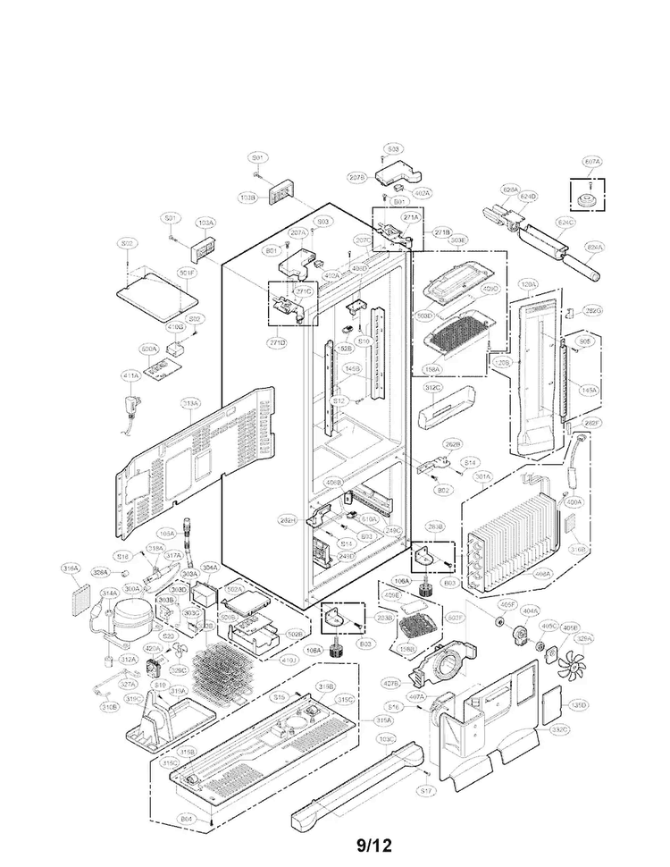Case Parts Diagram and Parts List for LFX25980ST 01 LG Refrigerator