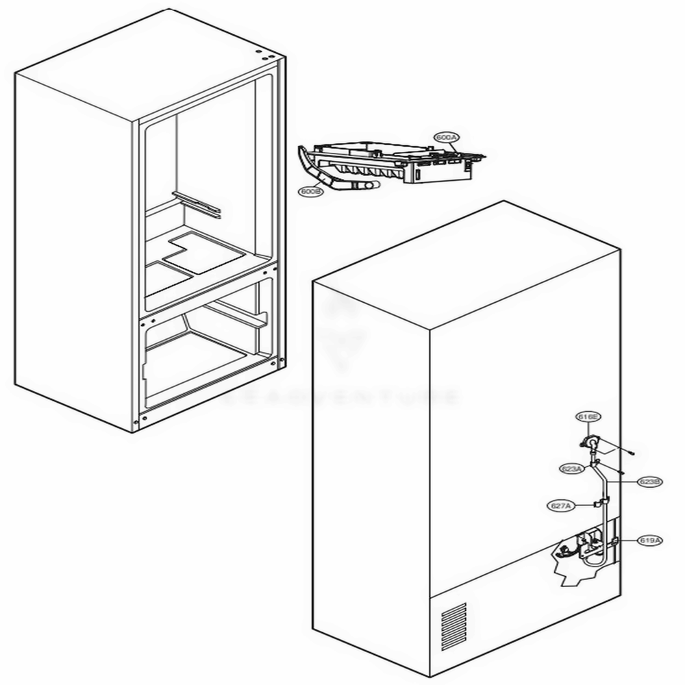 Water And Ice Maker Parts Diagram and Parts List for LFC28768ST ASTCNA3 LG Refrigerator