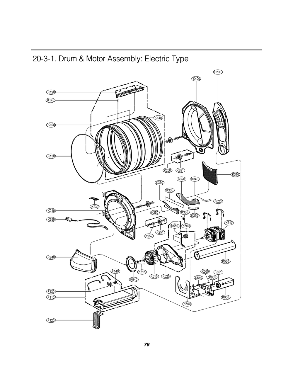 Drum And Motor Assembly Diagram and Parts List for GDL1329CED9 ASSEECI LG Dryer