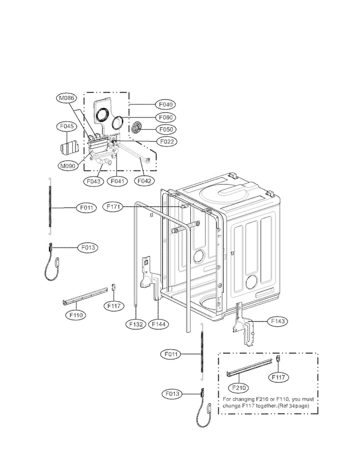 Tub Assy Diagram and Parts List for LDF6810ST-01  LG Dishwasher