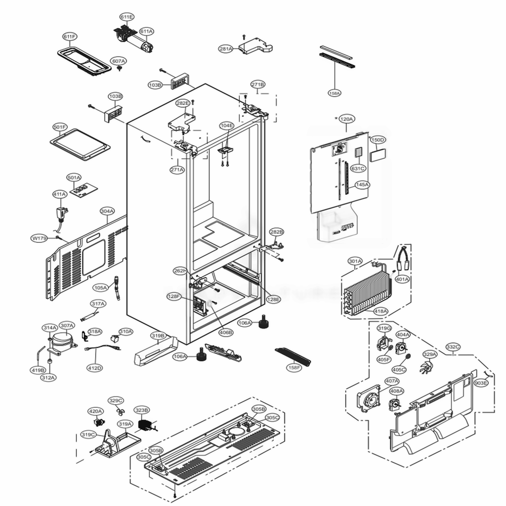 Case Parts Diagram and Parts List for 74145 ASTCSE0 LG Refrigerator