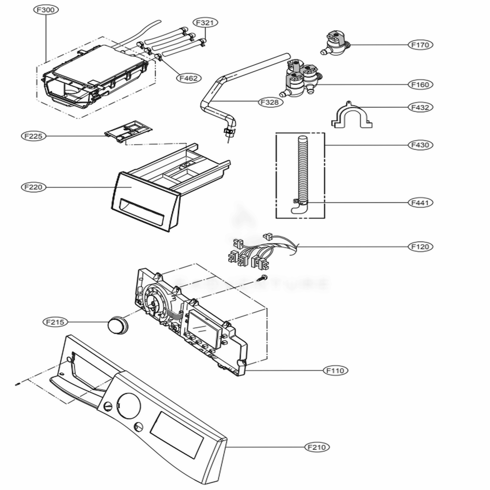Control Panel And Dispenser Assembly Diagram and Parts List for WM1388HW ABWEPUS LG Washer