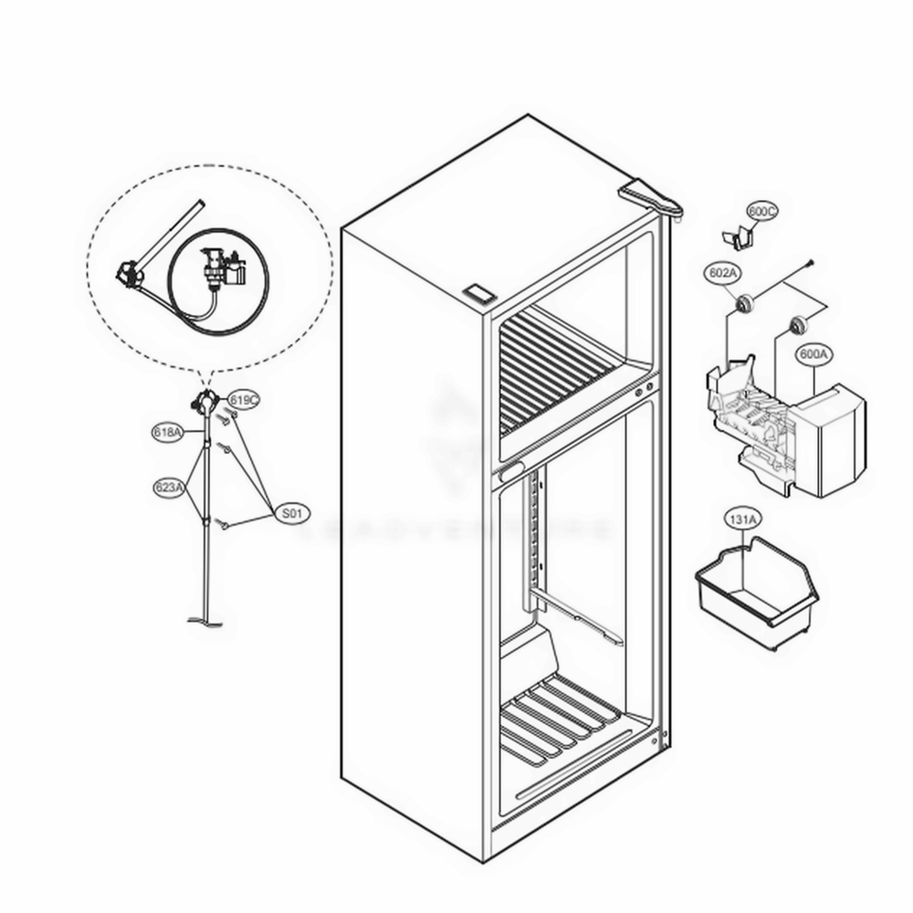 Ice Maker Parts Diagram and Parts List for LTCS20220S ASTCNA4 LG Refrigerator