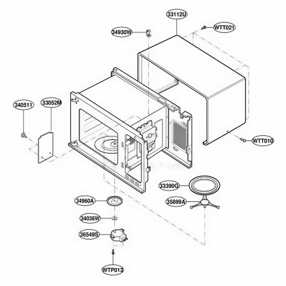 Oven Cavity Parts Diagram and Parts List for MT1100SHB0 ABKEWRP LG Range