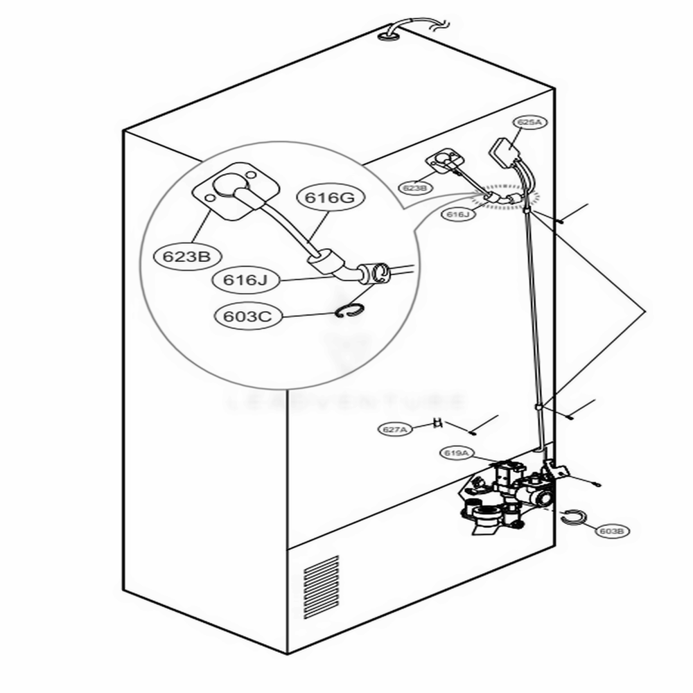 Valve And Water Tube Parts Diagram and Parts List for 74029 AWBCSE1 LG Refrigerator