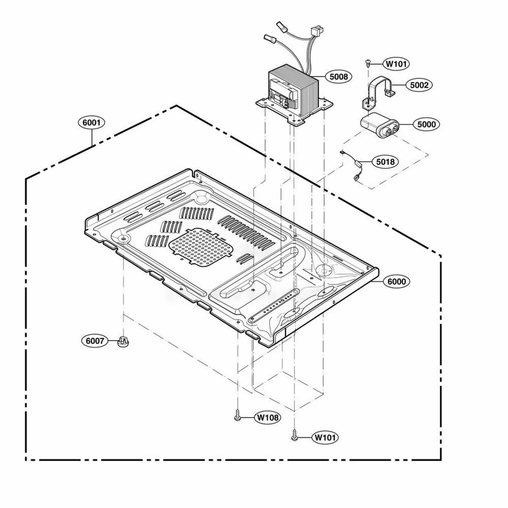 Base Plate Part Diagram and Parts List for 66102 CWHESEA LG Range