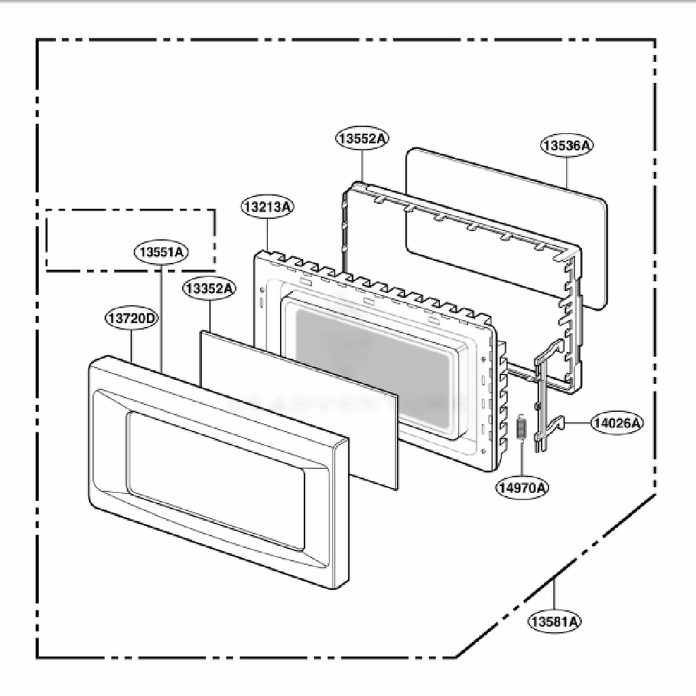 Door Parts Diagram and Parts List for GT4185SKS AS1EWRP LG Wall Oven