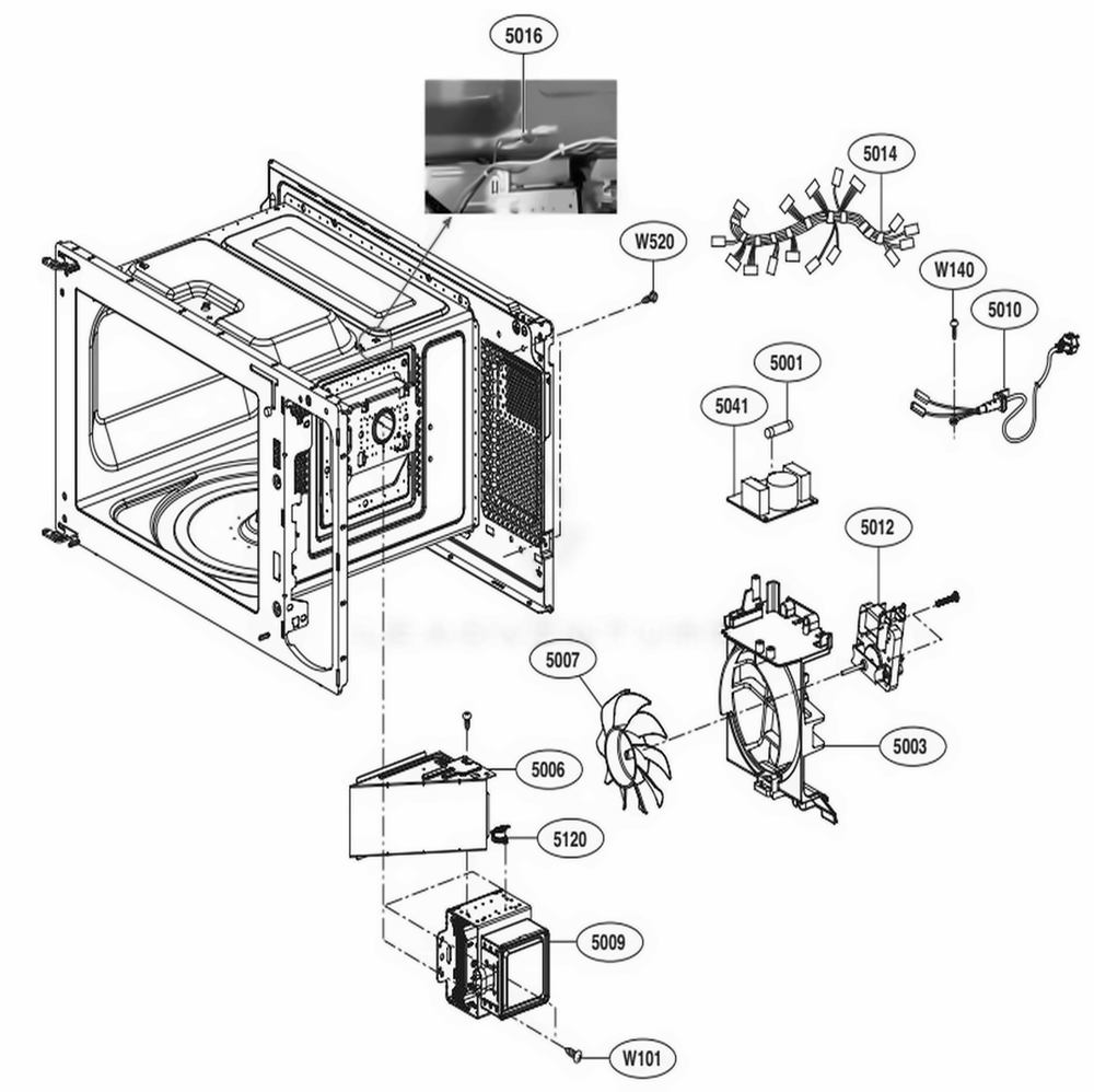 Interior Parts Diagram and Parts List for LMC0975SB CBKELNA LG Wall Oven