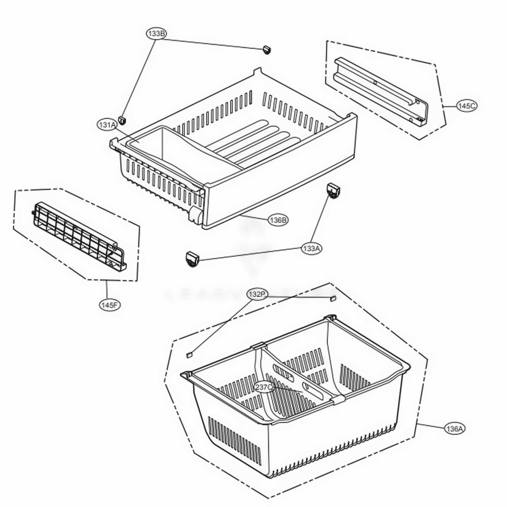 Freezer Parts Diagram and Parts List for LFXC22526D ASBCNA0 LG Refrigerator