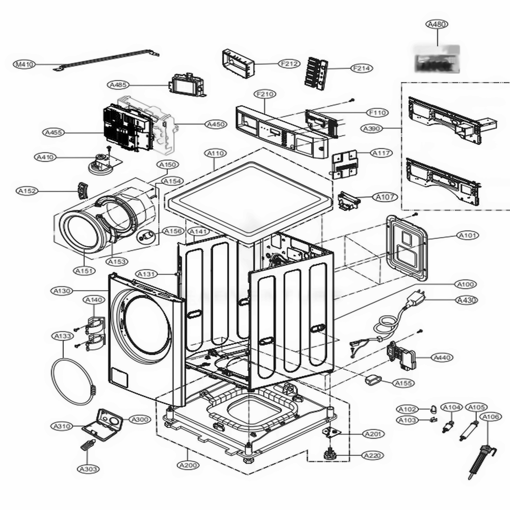 Cabinet And Control Panel Assembly Diagram and Parts List for GCWF1069QD1 ABWEELC LG Washer