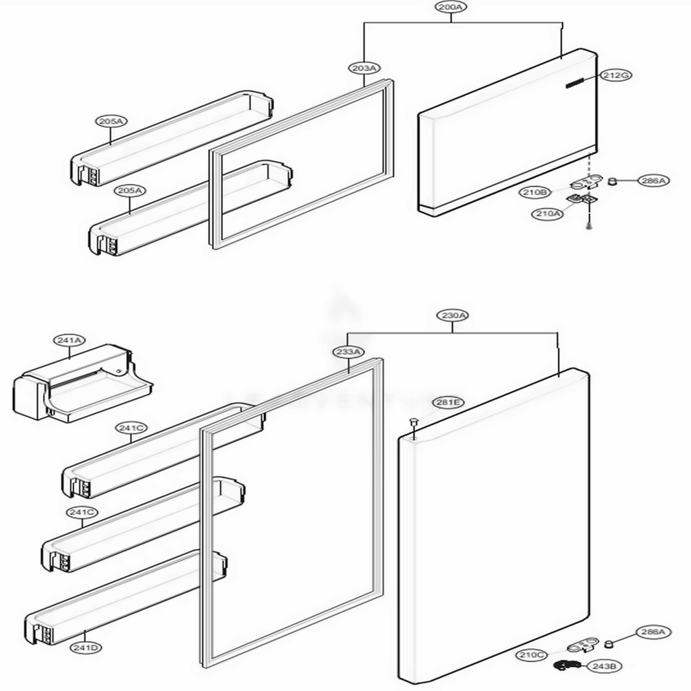 Door Parts Diagram and Parts List for LTCS24223W ASWCNA1 LG Refrigerator