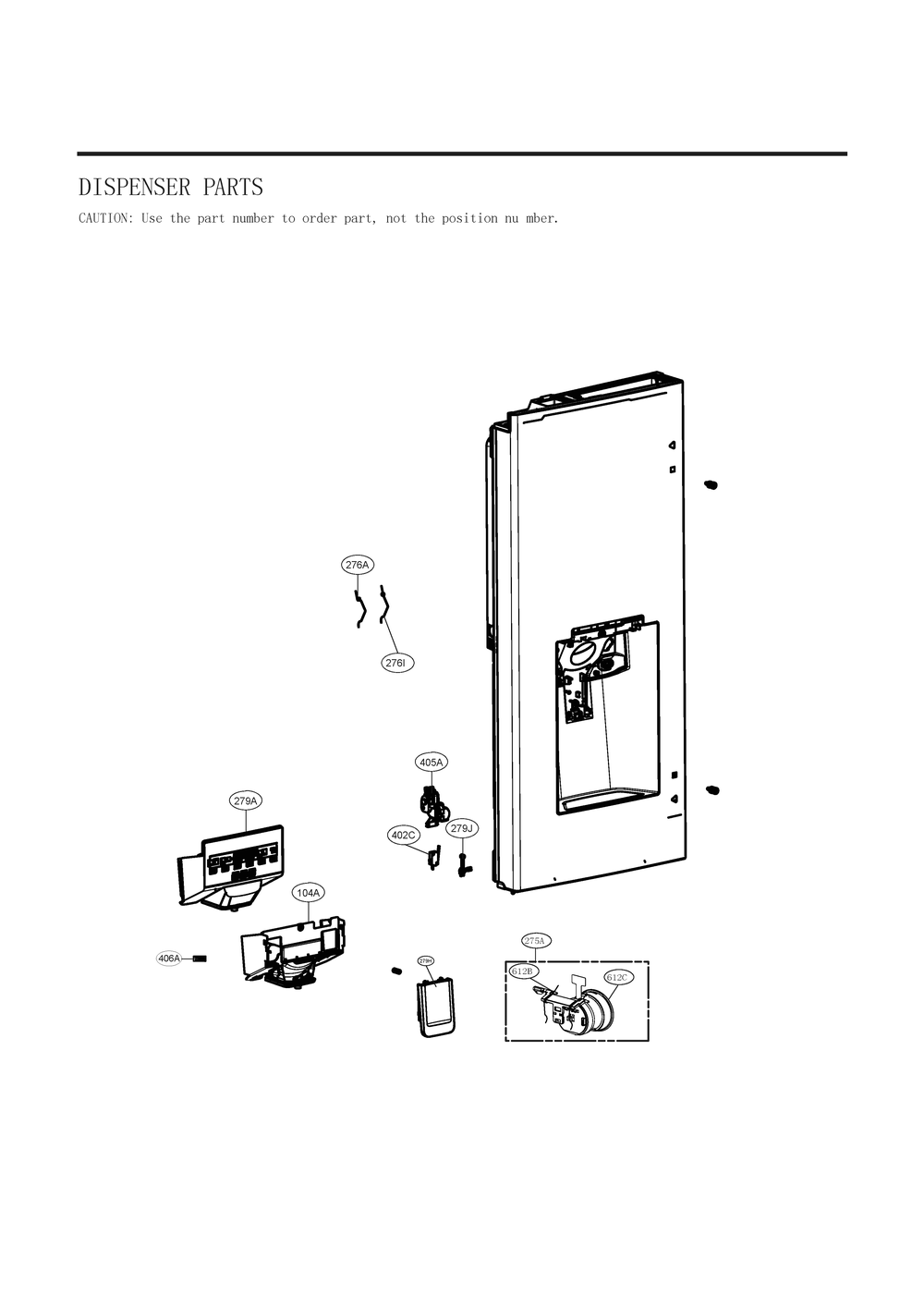 Dispenser Parts Diagram and Parts List for GC-X268NMSM AMTCNA0 LG Refrigerator