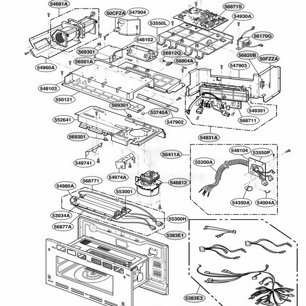 Interior Parts 2 Diagram and Parts List for SCB2001CSS ASTLGEU LG Microwave Oven Combo