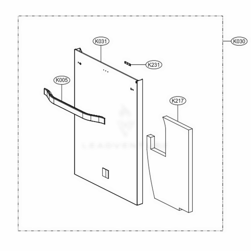 Front Cover Assembly Diagram and Parts List for LSDF9963ST ASTEEUS LG Dishwasher