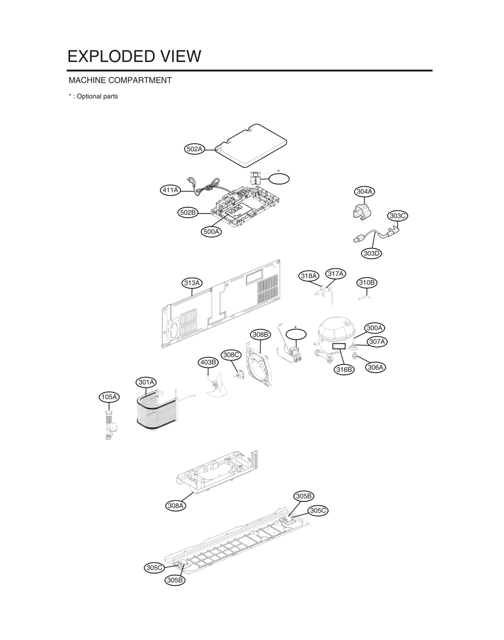 Machine Compartment Optional Parts Diagram and Parts List for GC-B257SFZL APYCNA0 LG Refrigerator
