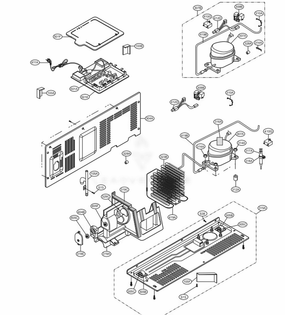 Machine Compartment Diagram and Parts List for 58822 ASWCSER LG Refrigerator