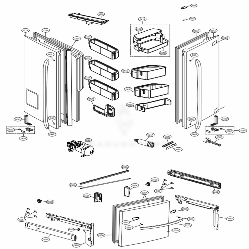Door Parts Diagram and Parts List for LFXC24726S ASTCNA4 LG Refrigerator