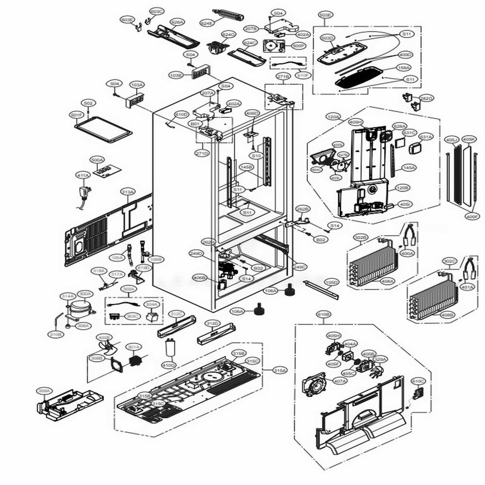 Case Parts Diagram and Parts List for LFXS30766S ASTCNA1 LG Refrigerator
