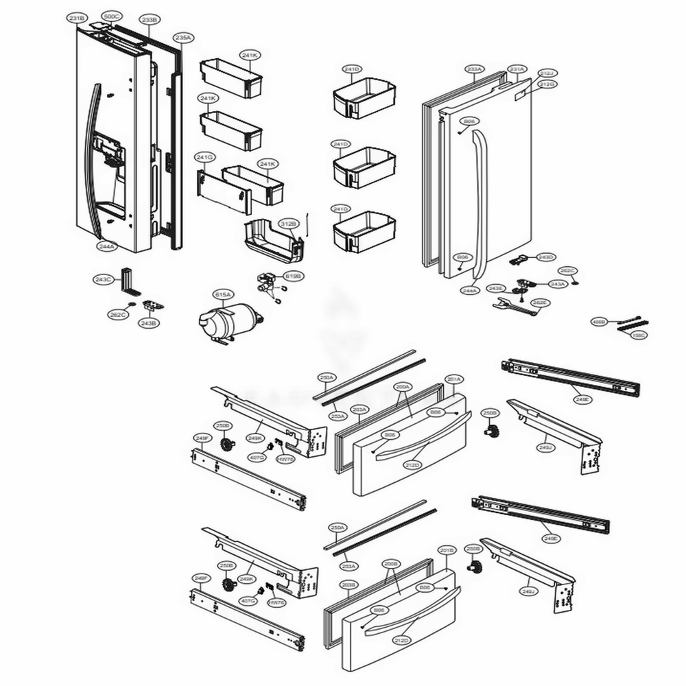 Door Parts Diagram and Parts List for LMXS28626D ASBCNA4 LG Refrigerator