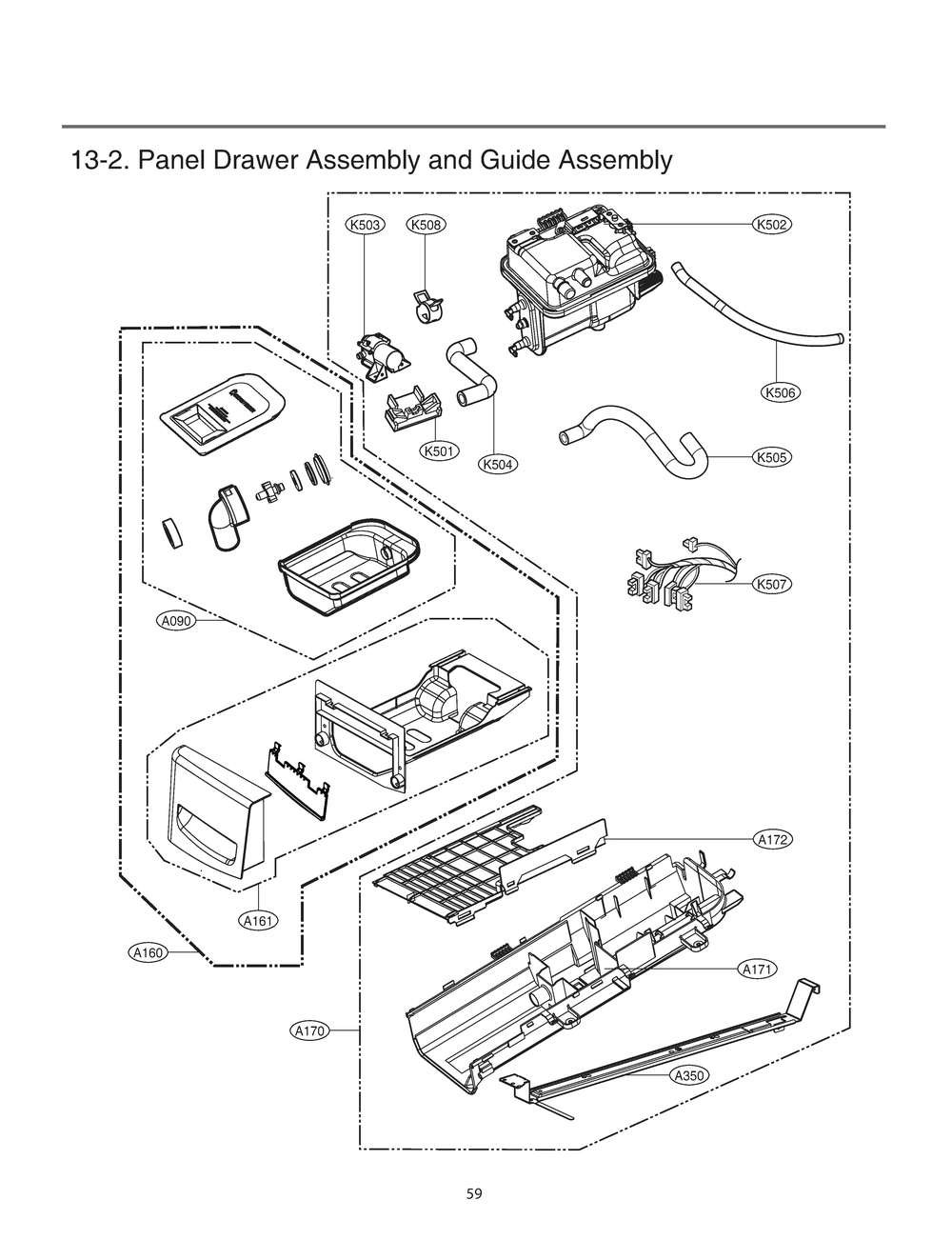 Panel Drawer Assembly And Guide Assembly Diagram and Parts List for RN1394ES ASSEEUS LG Dryer
