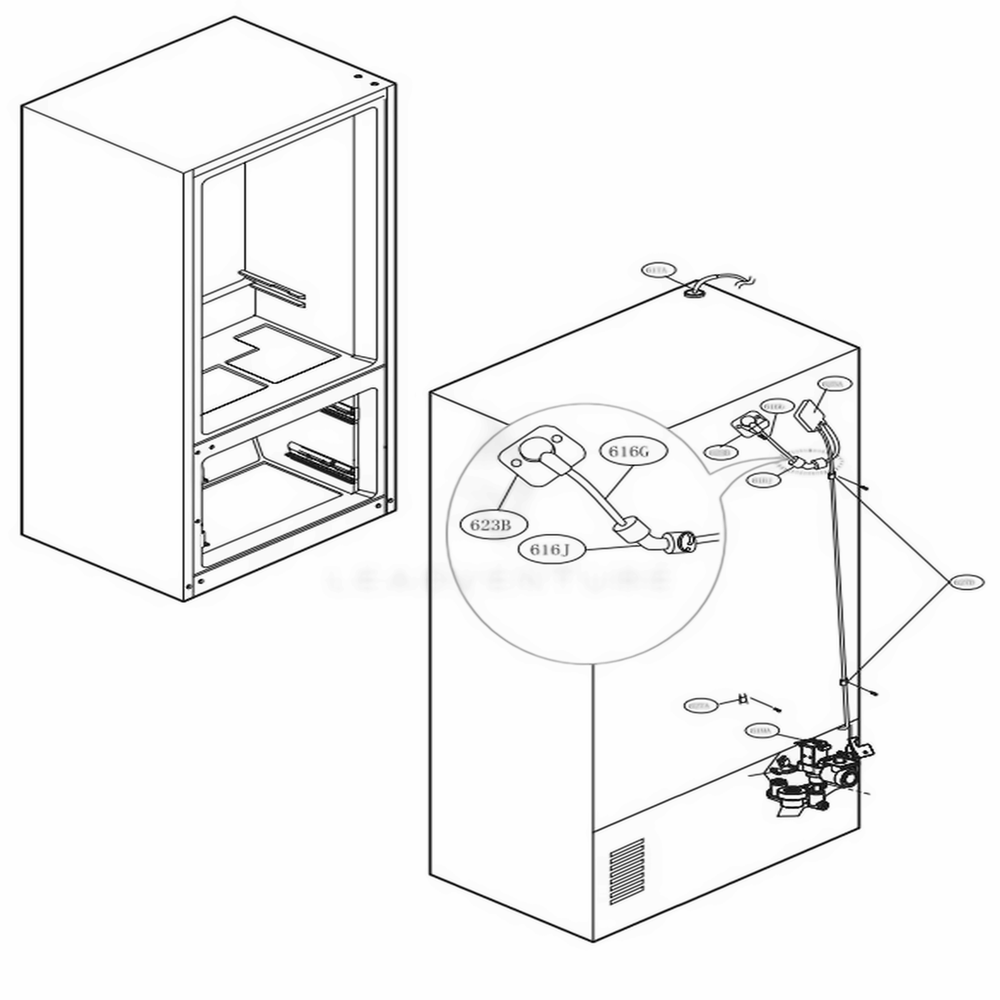 Valve And Water Tube Parts Diagram and Parts List for LMXS27626S ASTCNA0 LG Refrigerator