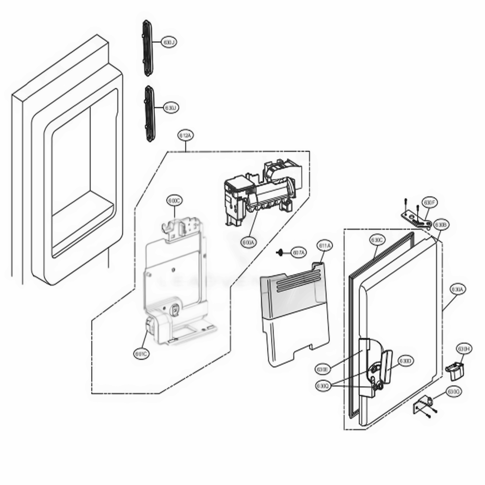 Ice Maker And Ice Bin Parts Diagram and Parts List for LFXS28566S ASTCNA0 LG Refrigerator